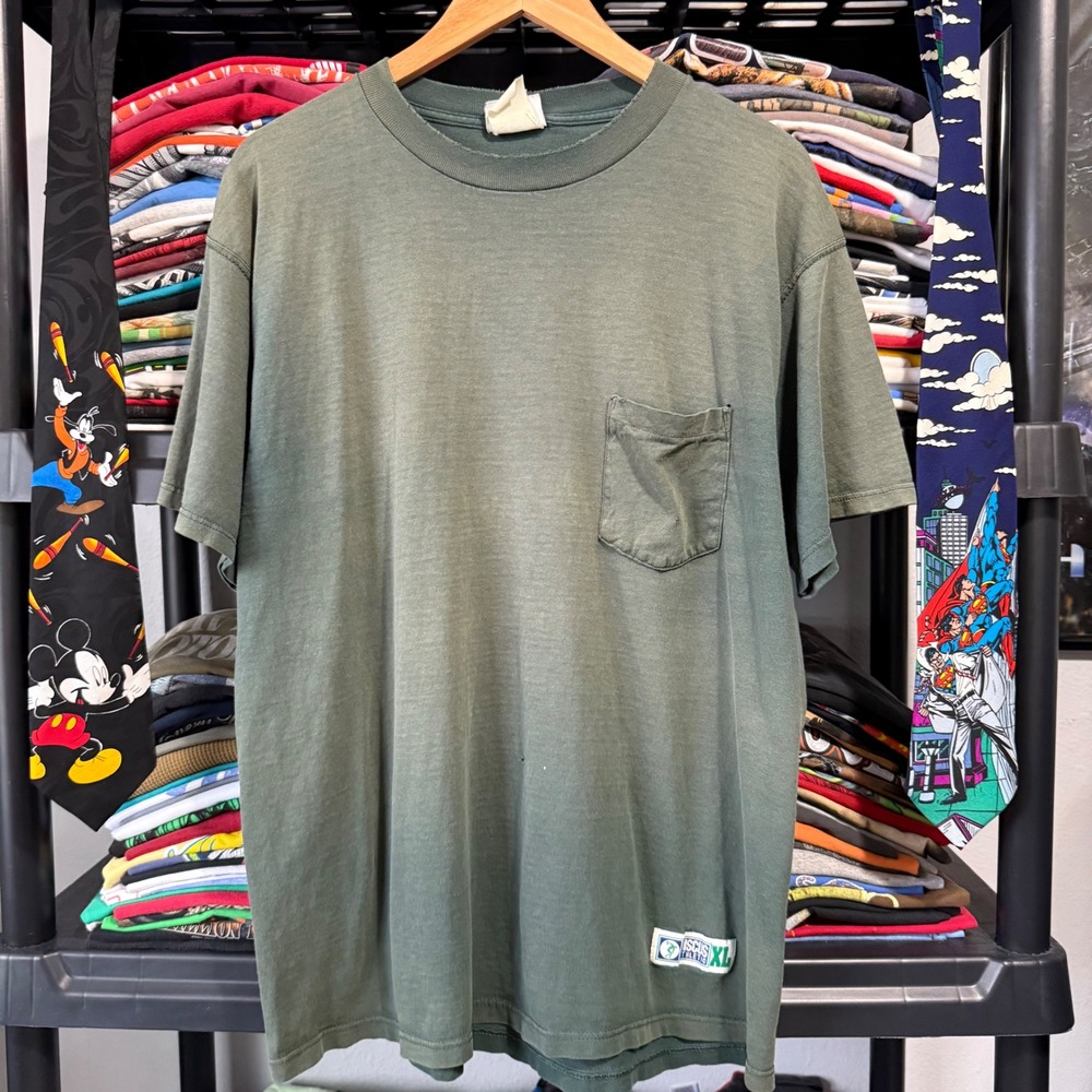 Vintage Faded Green Discus Athletic Pocket T-Shirt XL Light Marks